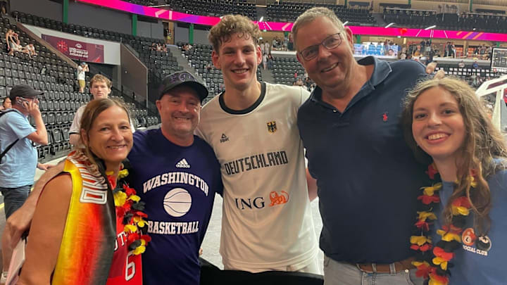 Hannes Steinbach, center, has been prolific at the U19 FIBA World Cup in Switzerland.