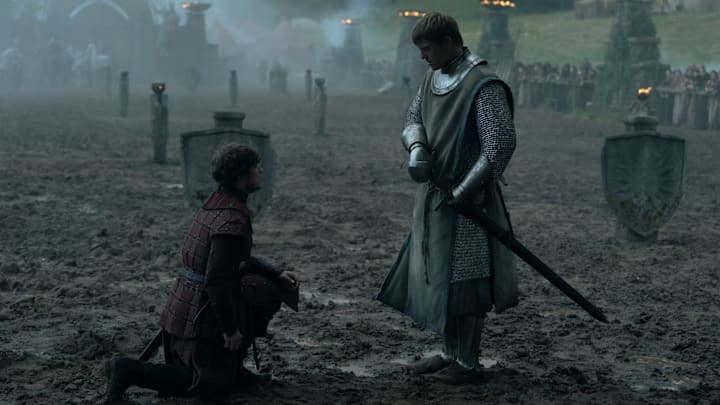 Shaun Thomas (Raymun Fossoway) and Peter Claffey (Dunk) in A Knight of the Seven Kingdoms. Courtesy of Steffan Hill/HBO.