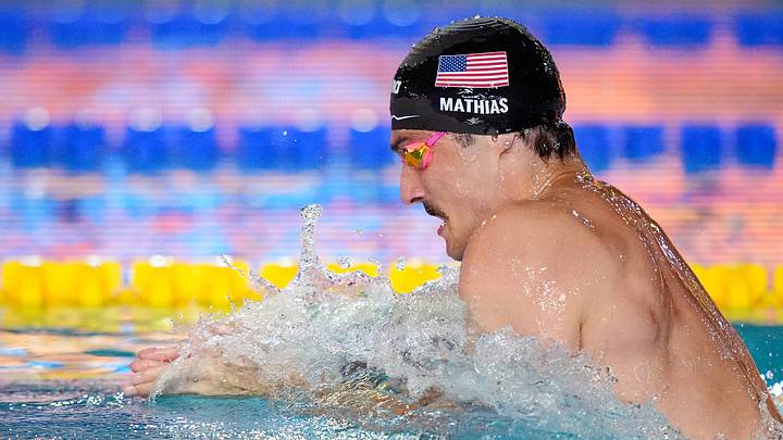 Van Mathias won the 100-meter breaststroke event at the Pan Pacific Championships in a championship-record time (58.02). Van Mathias won the 100-meter breaststroke event at the Pan Pacific Championships in a championship-record time (58.02).