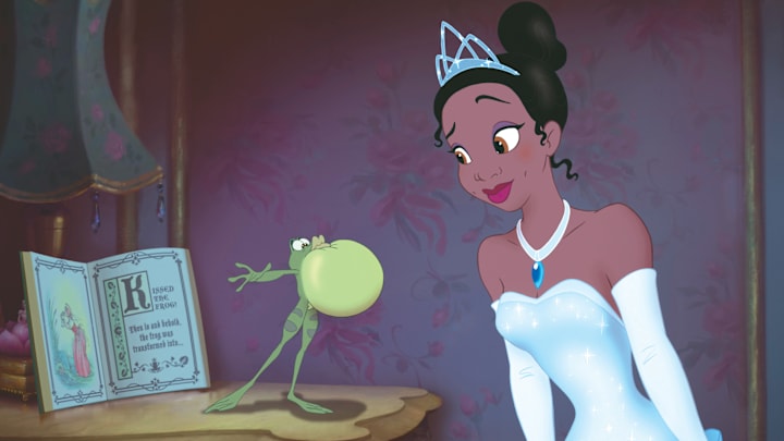 THE PRINCESS AND THE FROG - Down in New Orleans during the fabulous Jazz Age, young Princess Tiana searches for true love and comes face-to-face with snooty debutante Charlotte, ancient voodoo priestess Mama Odie and the evil Dr. Facilier. But with the help of her mother, a crooning alligator and other friends, Tiana's fairy-tale dreams may come true after all in this Oscar nominee. (Disney)
PRINCE NAVEEN, TIANA