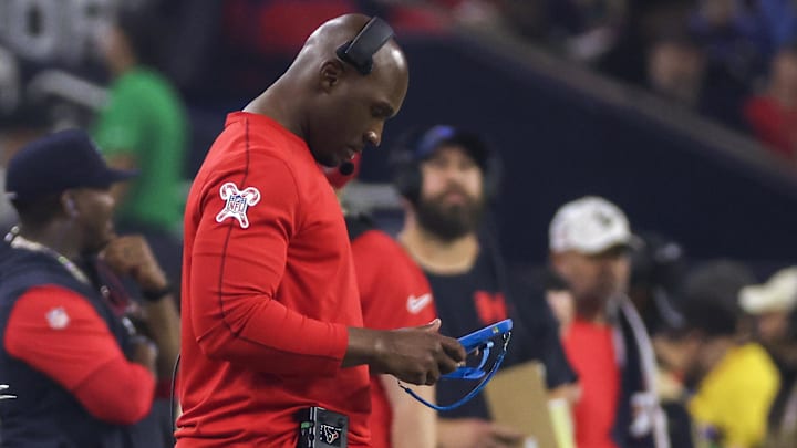Dec 25, 2024; Houston, Texas, USA; Houston Texans head coach DeMeco Ryans coaches against the Baltimore Ravens in the second half at NRG Stadium. Mandatory Credit: Thomas Shea-Imagn Images