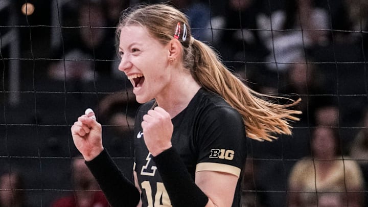 Purdue Boilermakers opposite Grace Heaney (14) celebrates Purdue Boilermakers opposite Grace Heaney (14) celebrates