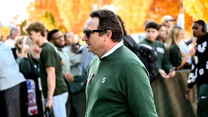 Michigan State's Jonathan Smith arrives to the stadium before the game against Iowa on Saturday, Oct. 19, 2024, in East Lansing.