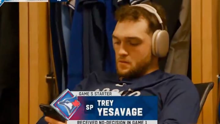 Trey Yesavage was captured on his phone ahead of his stellar Game 5 performance. Trey Yesavage was captured on his phone ahead of his stellar Game 5 performance.