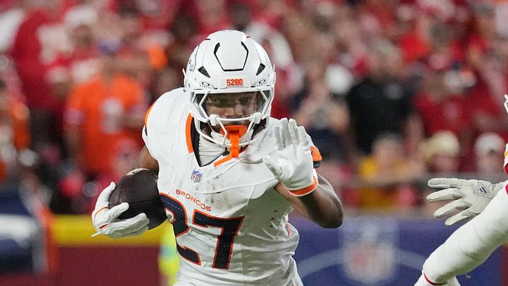 Denver Broncos running back J.K. Dobbins Denver Broncos running back J.K. Dobbins