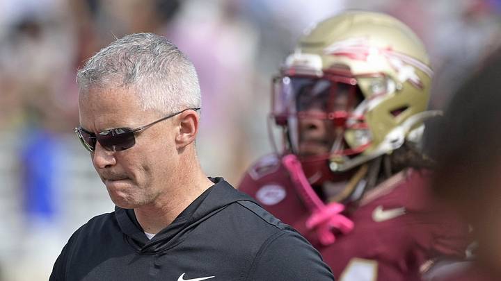 Oct 11, 2025; Tallahassee, Florida, USA; Florida State Seminoles head coach Mike Norvell after losing the game to the Pittsburgh Panthers at Doak S. Campbell Stadium. Mandatory Credit: Melina Myers-Imagn Images