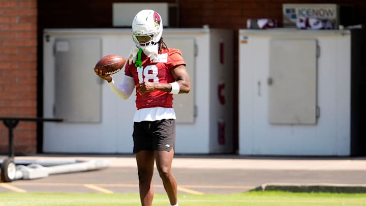 Arizona Cardinals wide receiver Marvin Harrison Jr. (18) during minicamp at Cardinals training center in Tempe on June 12, 2025.