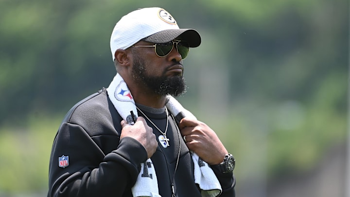 Jun 10, 2025; Pittsburgh, PA, USA;  Pittsburgh Steelers head coach Mike Tomlin during minicamp at their South Side facility. Mandatory Credit: Philip G. Pavely-Imagn Images