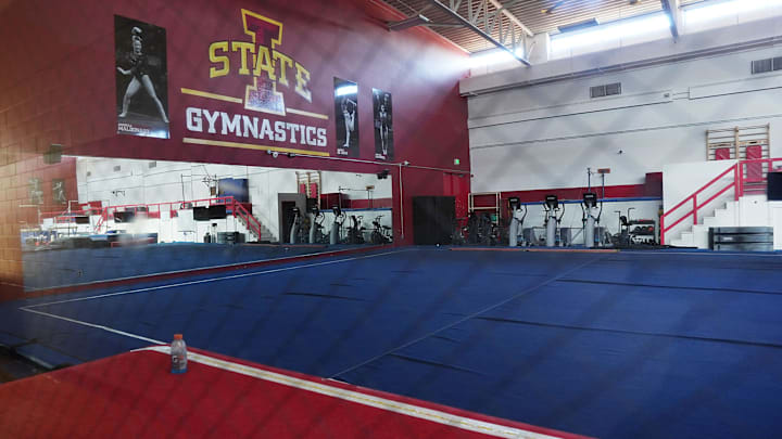 The Iowa State gymnastics practice facility at Beyer Hall is shown on Feb. 13, 2026. The Cyclones' season was canceled on Feb. 8.