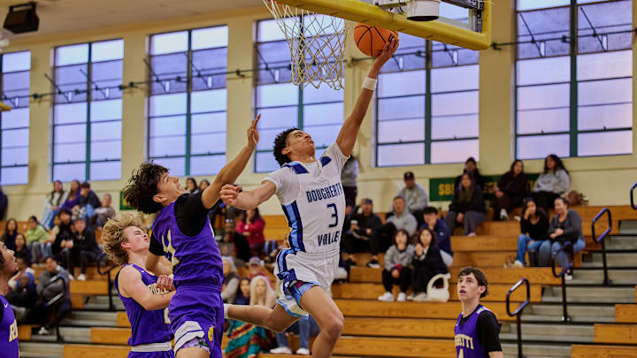 Rashod Cotton, shown here in the Santa Barbara TOC in December, had 22 points Thursday to lead Dougherty Valley to a 59-55 win at Clayton Valley Charter. 