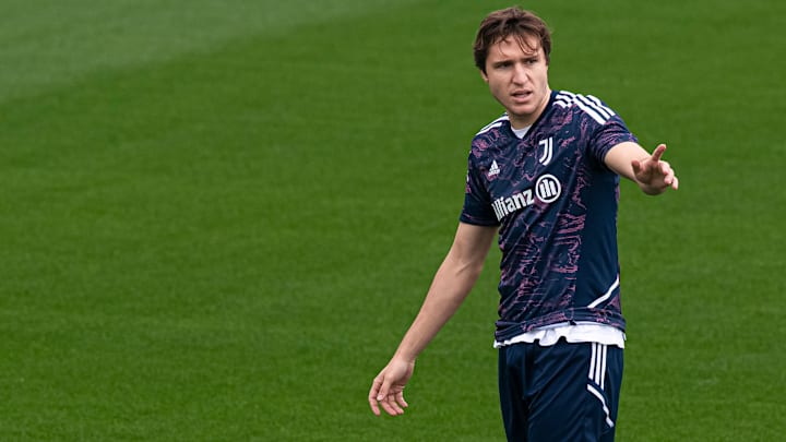 Federico Chiesa of Juventus FC gestures during a Juventus FC...