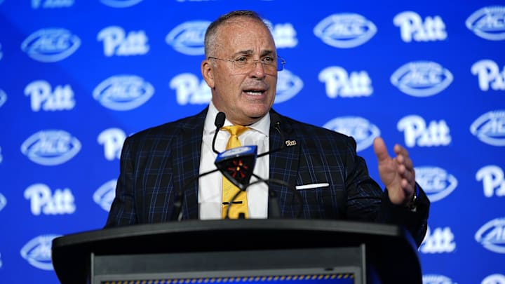 Jul 23, 2025; Charlotte, NC, USA; Pittsburgh Head Coach Pat Narduzzi answers questions from the media during ACC Media days at Hilton Charlotte Uptown. Mandatory Credit: Jim Dedmon-Imagn Images Jul 23, 2025; Charlotte, NC, USA; Pittsburgh Head Coach Pat Narduzzi answers questions from the media during ACC Media days at Hilton Charlotte Uptown. Mandatory Credit: Jim Dedmon-Imagn Images