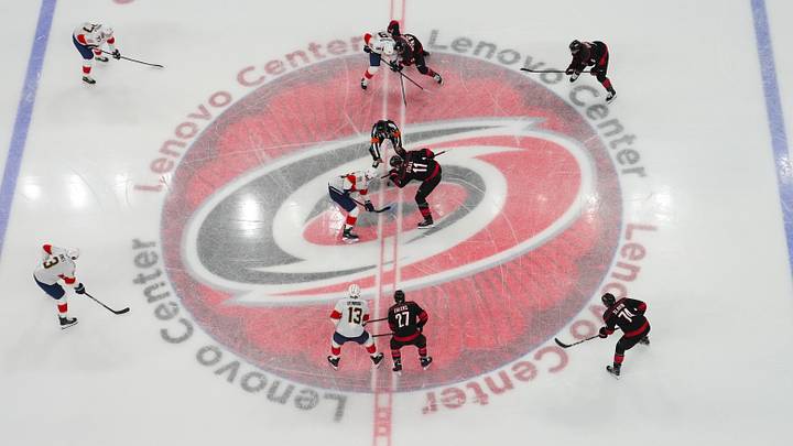 Sep 29, 2026; Raleigh, North Carolina, USA; Florida Panthers center Aleksander Barkov (16) faces off against Carolina Hurricanes center Jordan Staal (11) during the first period at Lenovo Center. Mandatory Credit: James Guillory-Imagn Images Sep 29, 2026; Raleigh, North Carolina, USA; Florida Panthers center Aleksander Barkov (16) faces off against Carolina Hurricanes center Jordan Staal (11) during the first period at Lenovo Center. Mandatory Credit: James Guillory-Imagn Images