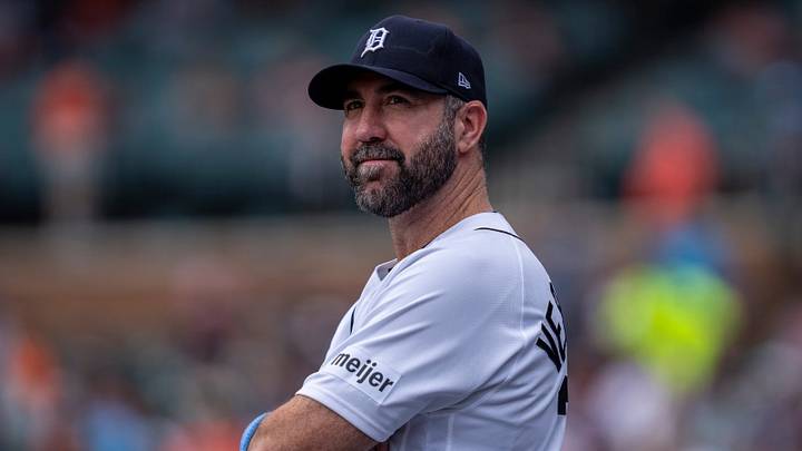 Detroit Tigers pitcher Justin Verlander watches from the dugout. Detroit Tigers pitcher Justin Verlander watches from the dugout.