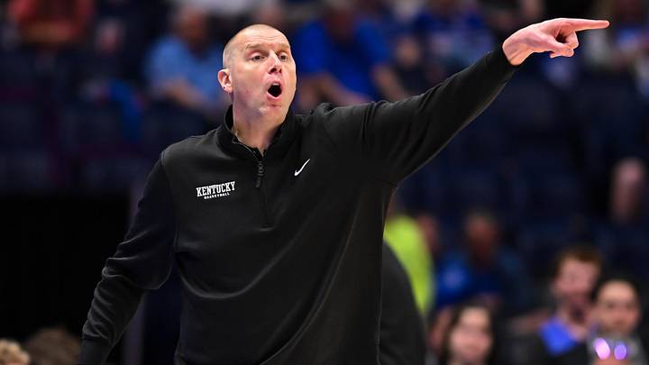 Mar 11, 2026; Nashville, TN, USA; Kentucky Wildcats head coach Mark Pope yells to his team against the Louisiana State Tigers during the first half at Bridgestone Arena. Mandatory Credit: Steve Roberts-Imagn Images Mar 11, 2026; Nashville, TN, USA; Kentucky Wildcats head coach Mark Pope yells to his team against the Louisiana State Tigers during the first half at Bridgestone Arena. Mandatory Credit: Steve Roberts-Imagn Images