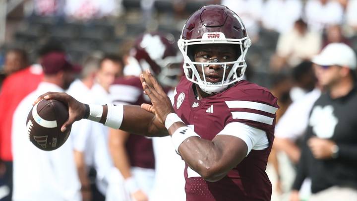 Mississippi State Bulldogs quarterback Kamario Taylor warms up before the game against the Alabama Crimson Tide Mississippi State Bulldogs quarterback Kamario Taylor warms up before the game against the Alabama Crimson Tide