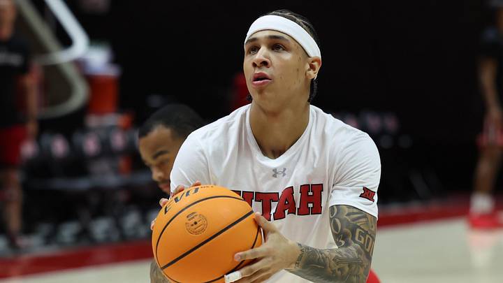 Feb 10, 2026; Salt Lake City, Utah, USA; Utah Utes guard Terrence Brown (2) warms up before the game against the Houston Cougars at Jon M. Huntsman Center. Mandatory Credit: Rob Gray-Imagn Images