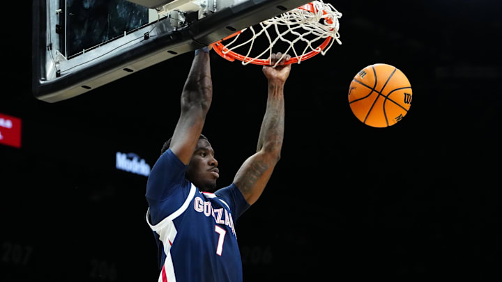 Nov 24, 2025; Las Vegas, Nevada, USA; Gonzaga Bulldogs guard Tyon Grant-Foster (7).