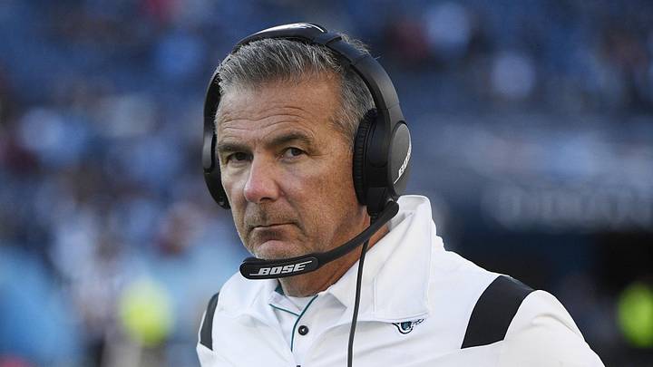 Dec 12, 2021; Nashville, Tennessee, USA;  Jacksonville Jaguars head coach Urban Meyer on the sidelines against the Tennessee Titans during the second half at Nissan Stadium. Mandatory Credit: Steve Roberts-Imagn Images