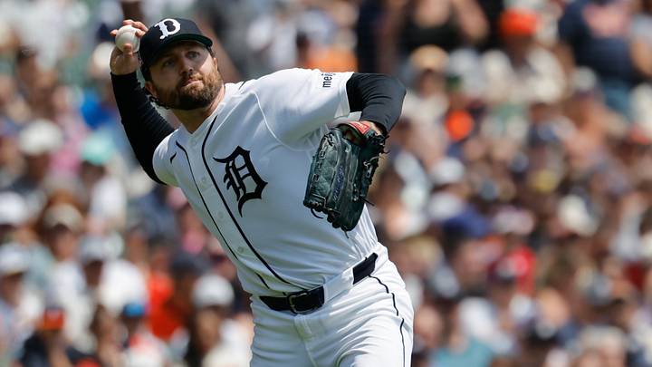 Jul 25, 2026; Detroit, Michigan, USA; Detroit Tigers pitcher Casey Mize (12) makes a throw to first in the second inning against the Kansas City Royals at Comerica Park. Mandatory Credit: Rick Osentoski-Imagn Images Jul 25, 2026; Detroit, Michigan, USA; Detroit Tigers pitcher Casey Mize (12) makes a throw to first in the second inning against the Kansas City Royals at Comerica Park. Mandatory Credit: Rick Osentoski-Imagn Images