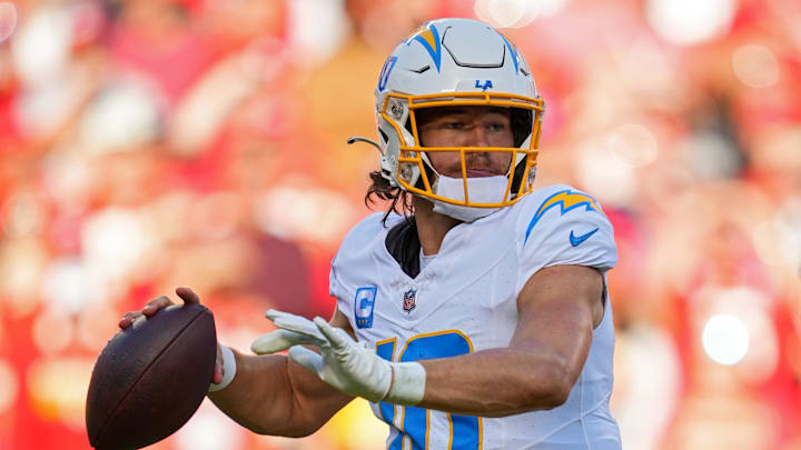 Oct 22, 2023; Kansas City, Missouri, USA; Los Angeles Chargers quarterback Justin Herbert (10)