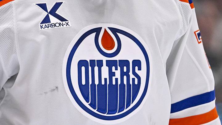 May 29, 2025; Dallas, Texas, USA; A view of the logo of the Edmonton Oilers on the jersey of goaltender Stuart Skinner (74) during the game between the Dallas Stars and the Edmonton Oilers in game five of the Western Conference Final of the 2025 Stanley Cup Playoffs at American Airlines Center. May 29, 2025; Dallas, Texas, USA; A view of the logo of the Edmonton Oilers on the jersey of goaltender Stuart Skinner (74) during the game between the Dallas Stars and the Edmonton Oilers in game five of the Western Conference Final of the 2025 Stanley Cup Playoffs at American Airlines Center.