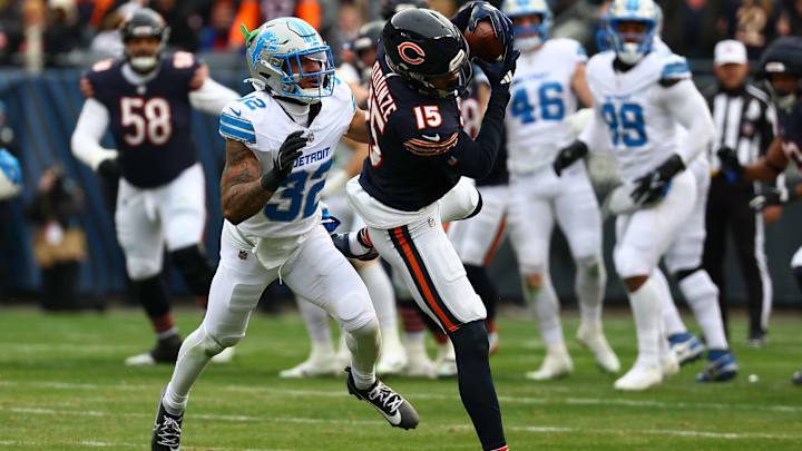 Rome Odunze hauls in a pass against the Lions in Week 16. Odunze missed Wednesday's walk-through due to illness. Rome Odunze hauls in a pass against the Lions in Week 16. Odunze missed Wednesday's walk-through due to illness.