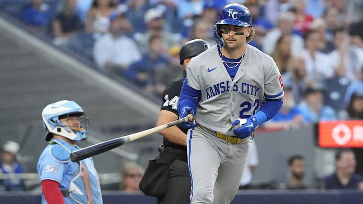 Aug 27, 2026; Toronto, Ontario, CAN; Kansas City Royals catcher Carter Jensen (22) tosses his bat after hitting a lead-off home run in the first inning against the Toronto Blue Jaysat Rogers Centre. Mandatory Credit: John E. Sokolowski-Imagn Images Aug 27, 2026; Toronto, Ontario, CAN; Kansas City Royals catcher Carter Jensen (22) tosses his bat after hitting a lead-off home run in the first inning against the Toronto Blue Jaysat Rogers Centre. Mandatory Credit: John E. Sokolowski-Imagn Images