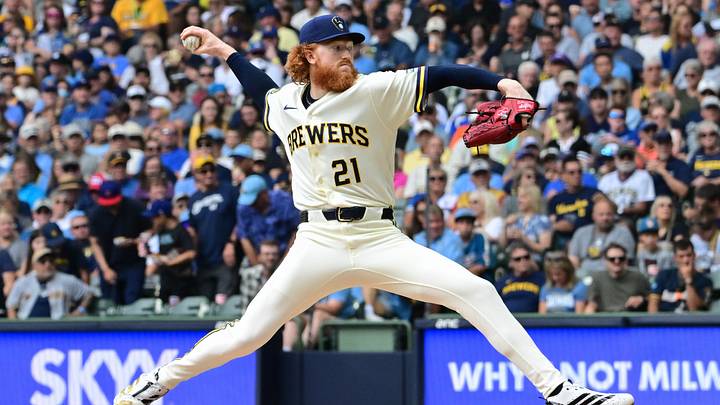 Aug 6, 2026; Milwaukee, Wisconsin, USA; Milwaukee Brewers starting pitcher Dustin May (21) throws a pitch in the first inning against the Pittsburgh Pirates at American Family Field. Mandatory Credit: Benny Sieu-Imagn Images Aug 6, 2026; Milwaukee, Wisconsin, USA; Milwaukee Brewers starting pitcher Dustin May (21) throws a pitch in the first inning against the Pittsburgh Pirates at American Family Field. Mandatory Credit: Benny Sieu-Imagn Images