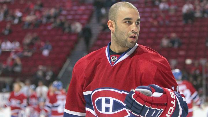April 26, 2011; Montreal,Qc. CAN; Montreal Canadiens center Scott Gomez warms up prior to the first period of the first round of the 2011 Stanley Cup Playoffs's game six against the Boston Bruins at the Bell Center. Montreal Canadiens defeated the Boston Bruins 2-1. Mandatory Credit: Jean-Yves Ahern-USA TODAY Sports