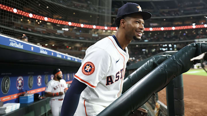 Jul 24, 2025; Houston, Texas, USA; Houston Astros second baseman Brice Matthews (28) walks out of the dugout onto the field before the game against the Athletics at Daikin Park. Mandatory Credit: Troy Taormina-Imagn Images Jul 24, 2025; Houston, Texas, USA; Houston Astros second baseman Brice Matthews (28) walks out of the dugout onto the field before the game against the Athletics at Daikin Park. Mandatory Credit: Troy Taormina-Imagn Images
