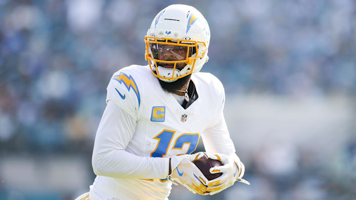 Los Angeles Chargers wide receiver Keenan Allen (13) catches a pass against the Jacksonville Jaguars during the second quarter at EverBank Stadium. Los Angeles Chargers wide receiver Keenan Allen (13) catches a pass against the Jacksonville Jaguars during the second quarter at EverBank Stadium.