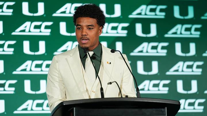 Jul 15, 2026; Charlotte, NC, USA; Miami quarterback Darian Mensah speaks to the media during ACC Media Days at Hilton Charlotte Uptown. Mandatory Credit: Jim Dedmon-Imagn Images Jul 15, 2026; Charlotte, NC, USA; Miami quarterback Darian Mensah speaks to the media during ACC Media Days at Hilton Charlotte Uptown. Mandatory Credit: Jim Dedmon-Imagn Images