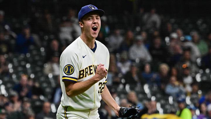 May 13, 2026; Milwaukee, Wisconsin, USA; Milwaukee Brewers starting pitcher Jacob Misiorowski (32) reacts after retiring the side in the seventh inning against the San Diego Padres at American Family Field. Mandatory Credit: Benny Sieu-Imagn Images May 13, 2026; Milwaukee, Wisconsin, USA; Milwaukee Brewers starting pitcher Jacob Misiorowski (32) reacts after retiring the side in the seventh inning against the San Diego Padres at American Family Field. Mandatory Credit: Benny Sieu-Imagn Images