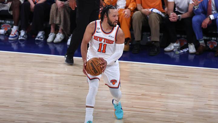 Jun 8, 2026; New York, New York, USA; New York Knicks guard Jalen Brunson (11) controls the ball against the San Antonio Spurs in the second quarter during game three of the 2026 NBA Finals at Madison Square Garden. Jun 8, 2026; New York, New York, USA; New York Knicks guard Jalen Brunson (11) controls the ball against the San Antonio Spurs in the second quarter during game three of the 2026 NBA Finals at Madison Square Garden.