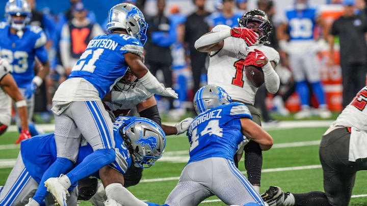 Detroit Lions linebacker Malcolm Rodriguez (44). Detroit Lions linebacker Malcolm Rodriguez (44).