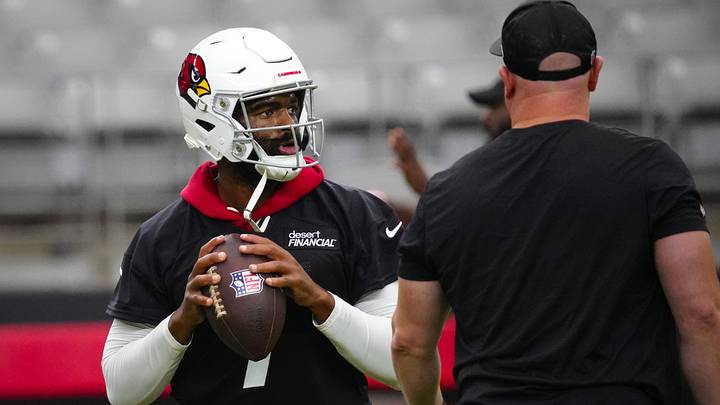 Cardinals quarterback Jacoby Brissett (7) throws a pass during a training camp at State Farm Stadium in Glendale on July 23, 2026. Cardinals quarterback Jacoby Brissett (7) throws a pass during a training camp at State Farm Stadium in Glendale on July 23, 2026.