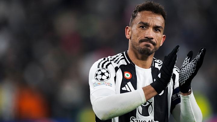 Danilo Luiz da Silva of Juventus FC gestures at the end of...