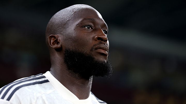 Romelu Lukaku of As Roma looks on during the Serie A...