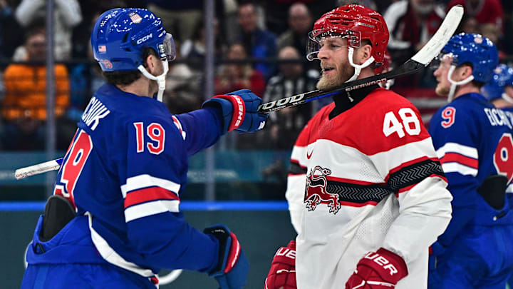 Team USA hockey player Matthew Tkachuk at the 2026 Winter Olympics in Milano Cortina, Italy