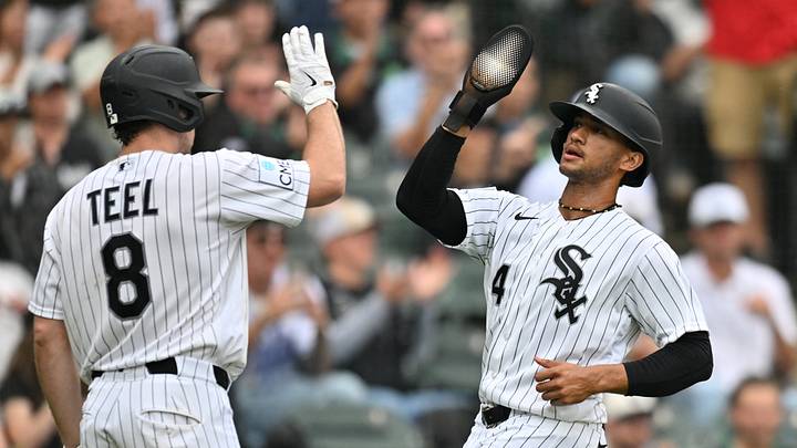 Sep 19, 2026; Chicago, Illinois, USA; Chicago White Sox right fielder Braden Montgomery (24) celebrates with catcher Kyle Teel (8) after scoring against the Detroit Tigers during the fifth inning at Rate Field. Mandatory Credit: Patrick Gorski-Imagn Images Sep 19, 2026; Chicago, Illinois, USA; Chicago White Sox right fielder Braden Montgomery (24) celebrates with catcher Kyle Teel (8) after scoring against the Detroit Tigers during the fifth inning at Rate Field. Mandatory Credit: Patrick Gorski-Imagn Images