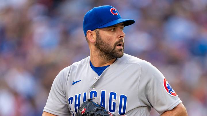 Chicago Cubs relief pitcher Michael Fulmer (32) looks on Chicago Cubs relief pitcher Michael Fulmer (32) looks on