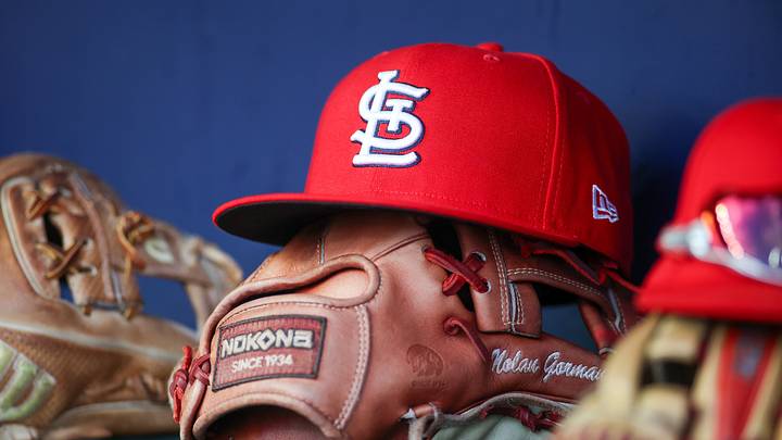 Sep 5, 2023; Atlanta, Georgia, USA; A detailed view of the hat and glove of St. Louis Cardinals second baseman Nolan Gorman (not pictured) before a game against the Atlanta Braves at Truist Park. Mandatory Credit: Brett Davis-USA TODAY Sports Sep 5, 2023; Atlanta, Georgia, USA; A detailed view of the hat and glove of St. Louis Cardinals second baseman Nolan Gorman (not pictured) before a game against the Atlanta Braves at Truist Park. Mandatory Credit: Brett Davis-USA TODAY Sports