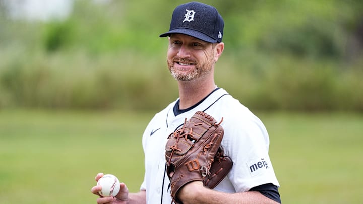 Detroit Tigers pitcher Alex Cobb poses for a photo during picture day of spring training at TigerTown in Lakeland, Fla. on Wednesday, Feb. 19, 2025.