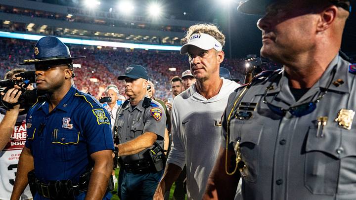 LSU head coach Lane Kiffin walks off the field after a college football game between Ole Miss and LSU at Vaught Hemingway Stadium in Oxford, Miss., on Saturday, Sept. 19, 2026. Ole Miss defeated LSU 32-24.