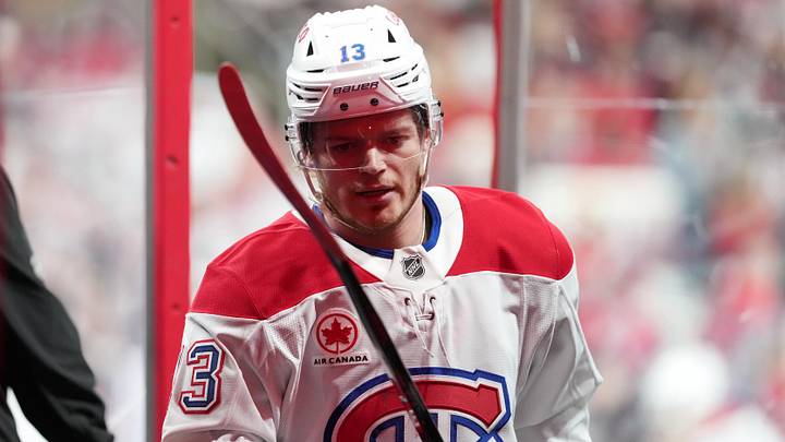 May 21, 2026; Raleigh, North Carolina, USA; Montreal Canadiens right wing Cole Caufield (13) leaves the ice after warmups before game one of the Eastern Conferene Final against the Carolina Hurricanes of the 2026 Stanley Cup Playoffs at Lenovo Center. Mandatory Credit: James Guillory-Imagn Images