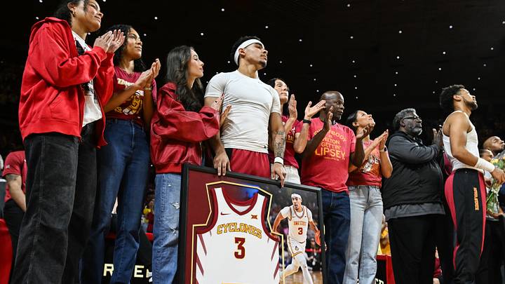 Mar 7, 2026; Ames, Iowa, USA; Iowa State Cyclones guard Tamin Lipsey (3) is recognized with family during senior day before the game against the Arizona State Sun Devils at James H. Hilton Coliseum. Mandatory Credit: Jeffrey Becker-Imagn Images Mar 7, 2026; Ames, Iowa, USA; Iowa State Cyclones guard Tamin Lipsey (3) is recognized with family during senior day before the game against the Arizona State Sun Devils at James H. Hilton Coliseum. Mandatory Credit: Jeffrey Becker-Imagn Images