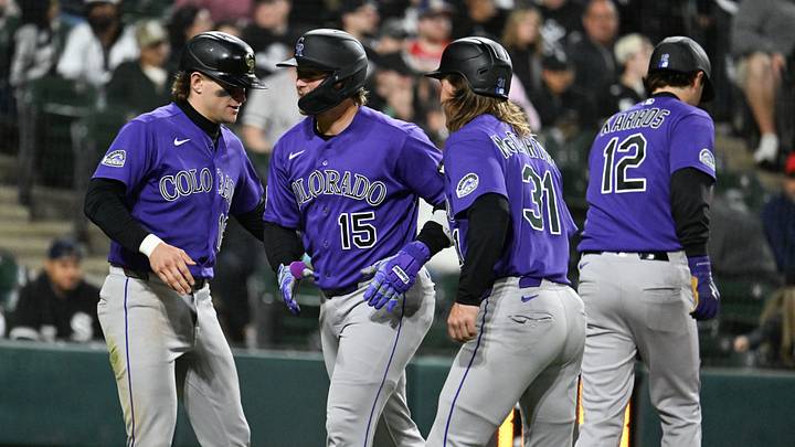 Colorado Rockies catcher Hunter Goodman (15) celebrates with center fielder Cole Carrigg (16) and left fielder Jake McCarthy (31) after they score on his three-run home run. Credit: Matt Marton-Imagn Images Colorado Rockies catcher Hunter Goodman (15) celebrates with center fielder Cole Carrigg (16) and left fielder Jake McCarthy (31) after they score on his three-run home run. Credit: Matt Marton-Imagn Images