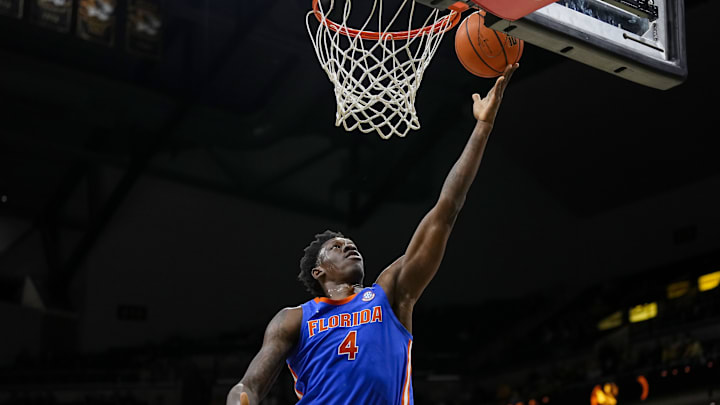 Jan 20, 2024; Columbia, Missouri, USA; Florida Gators forward Tyrese Samuel (4) shoots a layup