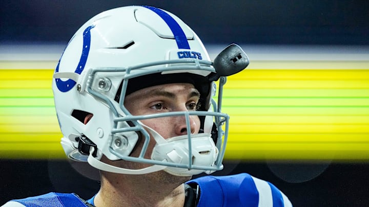 Indianapolis Colts wide receiver Alec Pierce (14) walks up the field during the pregame warm-up Sunday, Nov. 10, 2024, ahead of a game against the Buffalo Bills at Lucas Oil Stadium in Indianapolis.